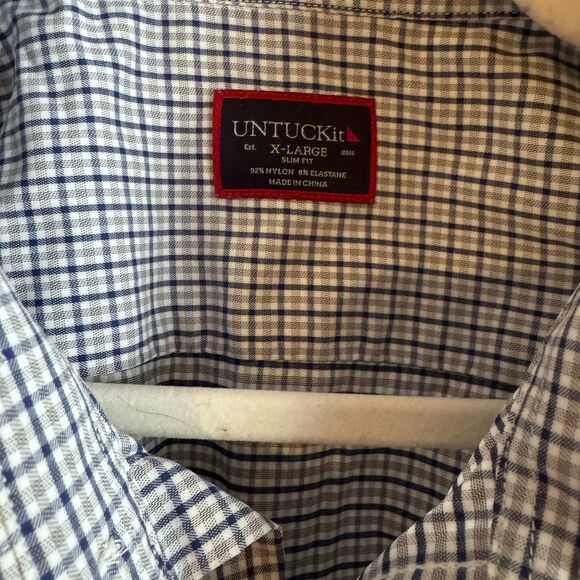 Mens UNTUCKit Size XL Blue/Gray Plaid Check Long Sleeve Performance Button Down - Picture 5 of 5